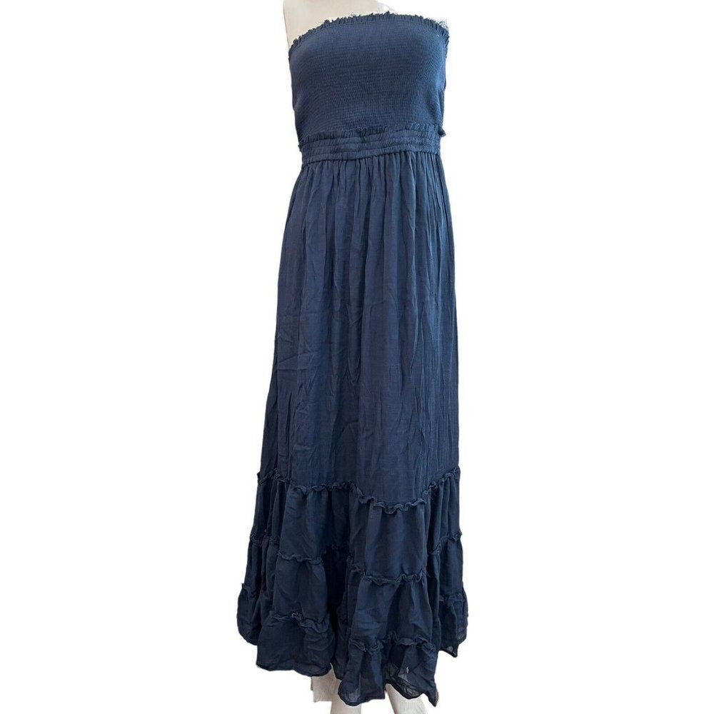 Miss Avenue Ladies S Navy Blue Maxi Dress Sleeveless Elastic Top Ruffled Boho
